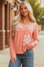 Floral Patchwork V Neck Long Sleeve Top