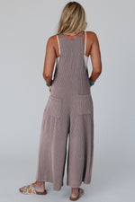 Gray Corded Adjustable Straps Wide Leg Loose Overall