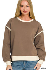 Fleece Contrast Trim Piping Detail Sweatshirt