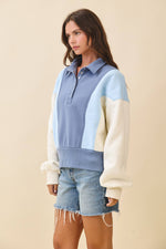 9161HK Collared Colorblock Henley Pullover Sweatshirt