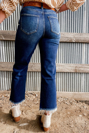 Mineral Wash Raw Hem High Waist Flared Jeans