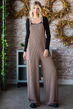 Rib Knit Wide Leg Adjustable Strap Overall Jumpsuit J5293