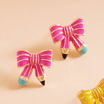 Enamel Pencil Bow Stud Earrings