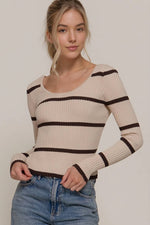 Scoop Neck Stripe Sweater Top