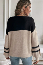 Color Block Knit Striped Sleeve Detail Casual Sweater