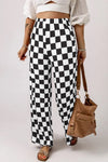 Checked Print High Waist Wide Leg Pants