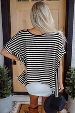 Black Stripe Batwing Sleeve Crewneck Oversized Top