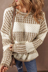 Brown Stripe Drop Shoulder Round Neck Loose Sweater