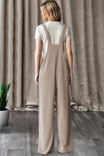 Ribbed Knit Patched Pocket Wide Leg Overalls