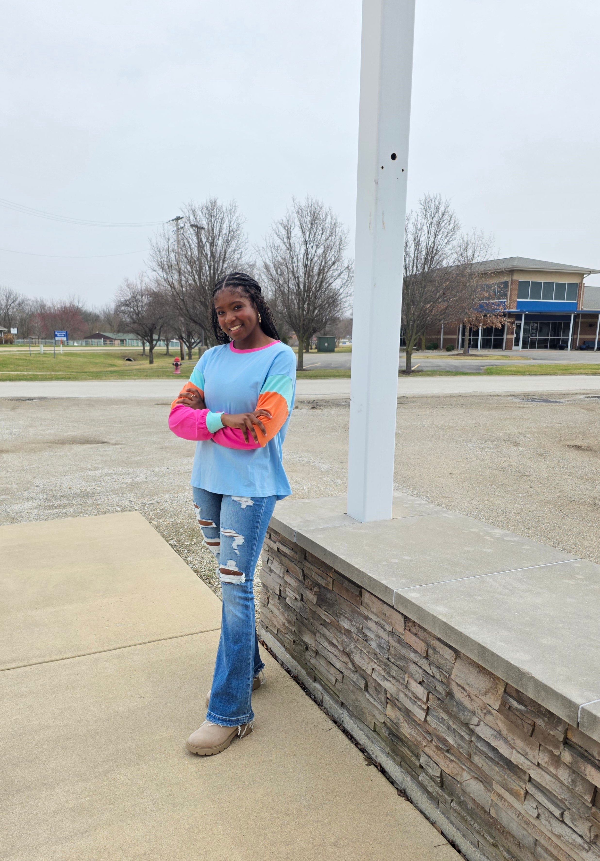 Colorblock Patchwork Long Sleeve Loose Top