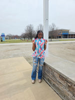 Color Block Ruffled Mock Neck Ruffled Top