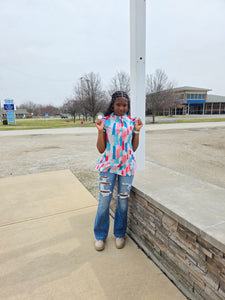 Color Block Ruffled Mock Neck Ruffled Top