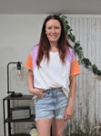 Colorblock Patchwork V Neck Exposed Seam Top
