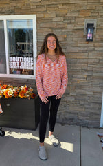 Orange Abstract Print Drop Shoulder V Neck Tunic Oversized Sweater