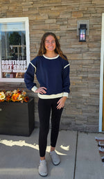 Fleece Contrast Trim Piping Detail Sweatshirt