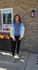 Collared Colorblock Henley Pullover Sweatshirt