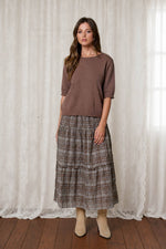 RAW EDGE HALF SLEEVE SWEATER KNIT TOP