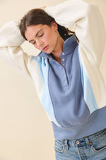 9161HK Collared Colorblock Henley Pullover Sweatshirt