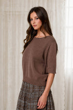 RAW EDGE HALF SLEEVE SWEATER KNIT TOP