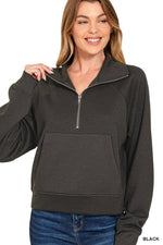 Scuba Half Zip Pullover With Kangaroo Pocket Zenana