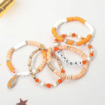 5PCS - GAME DAY Football Charm Heishi Faceted Beaded Stretch Multi Layered Bracelets