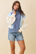 9161HK Collared Colorblock Henley Pullover Sweatshirt