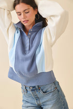 9161HK Collared Colorblock Henley Pullover Sweatshirt