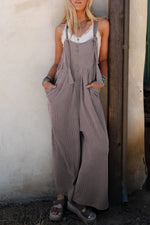 Gray Corded Adjustable Straps Wide Leg Loose Overall