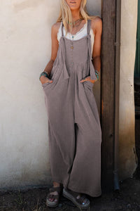 Gray Corded Adjustable Straps Wide Leg Loose Overall