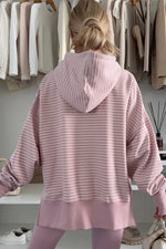 Stripe Thumbhole Side Slits Drop Shoulder Loose Fit Hoodie