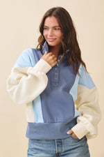 9161HK Collared Colorblock Henley Pullover Sweatshirt