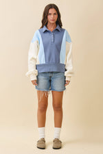 9161HK Collared Colorblock Henley Pullover Sweatshirt