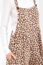 Leopard Print Wide Leg Overall Jumpsuit