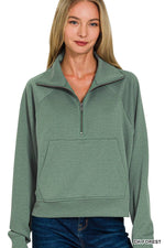 Scuba Half Zip Pullover With Kangaroo Pocket Zenana