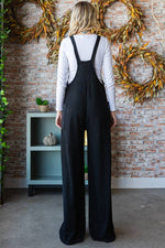Rib Knit Wide Leg Adjustable Strap Overall Jumpsuit J5293