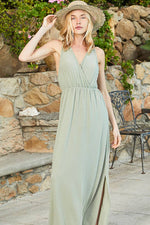 Overlayed V-Neck Sleeveless Solid Maxi Dress POL