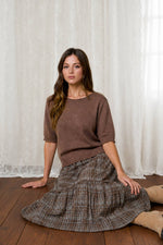 RAW EDGE HALF SLEEVE SWEATER KNIT TOP