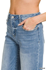 High Rise Cuffed Wide Leg Denim Pants - Zenana