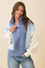 9161HK Collared Colorblock Henley Pullover Sweatshirt
