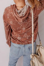 Floral Twisted Rib Drawstring Kangaroo Pocket Hoodie