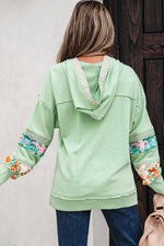 Lace Floral Patchwork Half Button Hooded Pullover