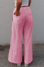 Bonbon Mineral Wash Exposed Seam Drawstring High Waist Wide Leg Cargo Pants