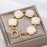 White Pearly Inlay Square Link Bracelet | 80B1752
