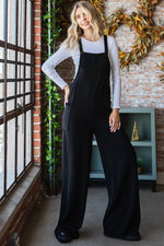 Rib Knit Wide Leg Adjustable Strap Overall Jumpsuit J5293