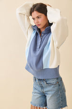 9161HK Collared Colorblock Henley Pullover Sweatshirt
