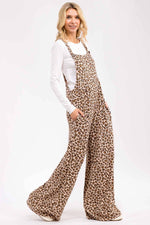 Leopard Print Wide Leg Overall Jumpsuit