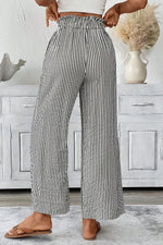 Black Stripe Tied High Waist Loose Straight Casual Pants