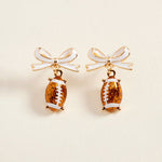 Bow Accent Football Drop Dangle Earrings