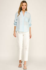 PEARL POCKET RELAXED BUTTON DOWN BLOUSE