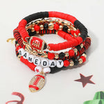 5PCS - GAME DAY Football Charm Heishi Faceted Beaded Stretch Multi Layered Bracelets